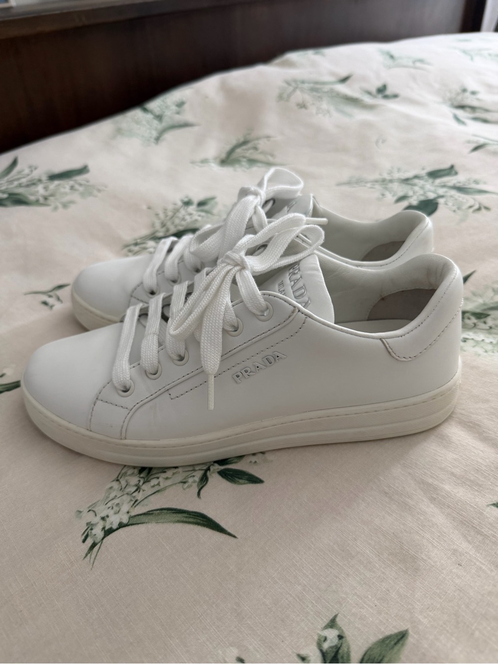 Prada White Leather Low-Top Sneakers